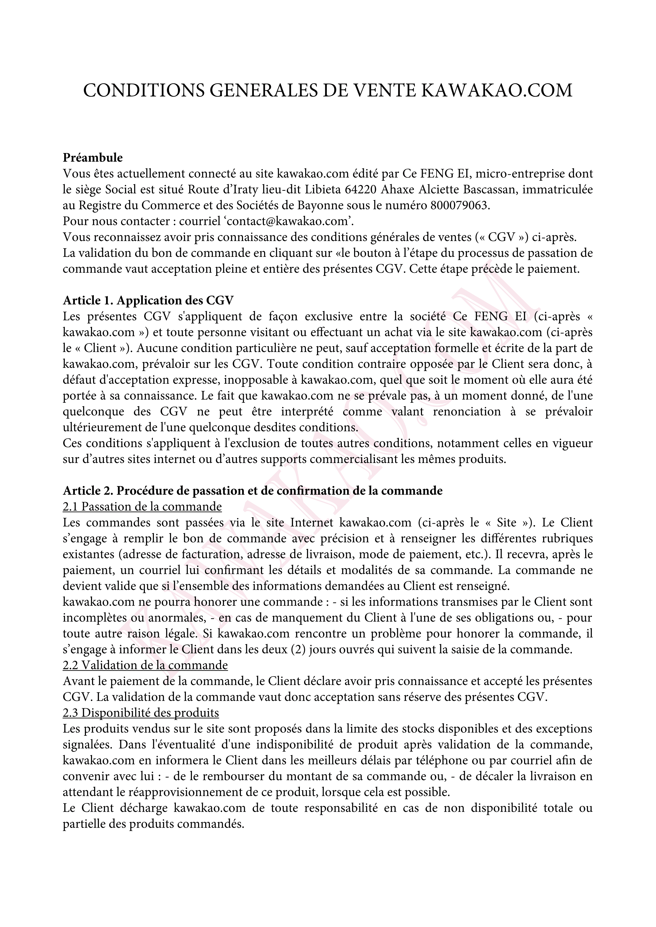 conditions générales de vente du site kawakao.com page 1