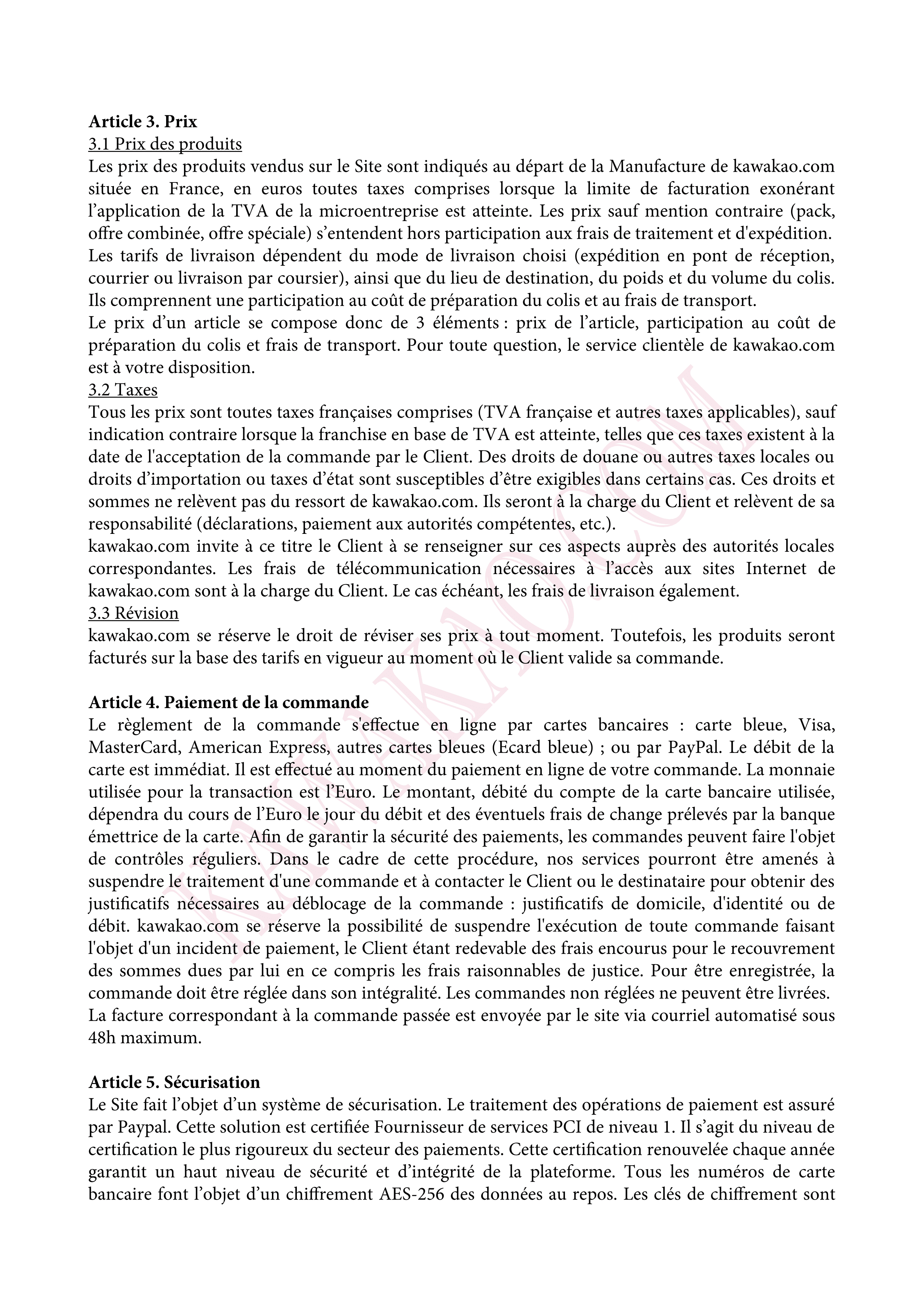 conditions générales de vente du ite kawakao.com page 2