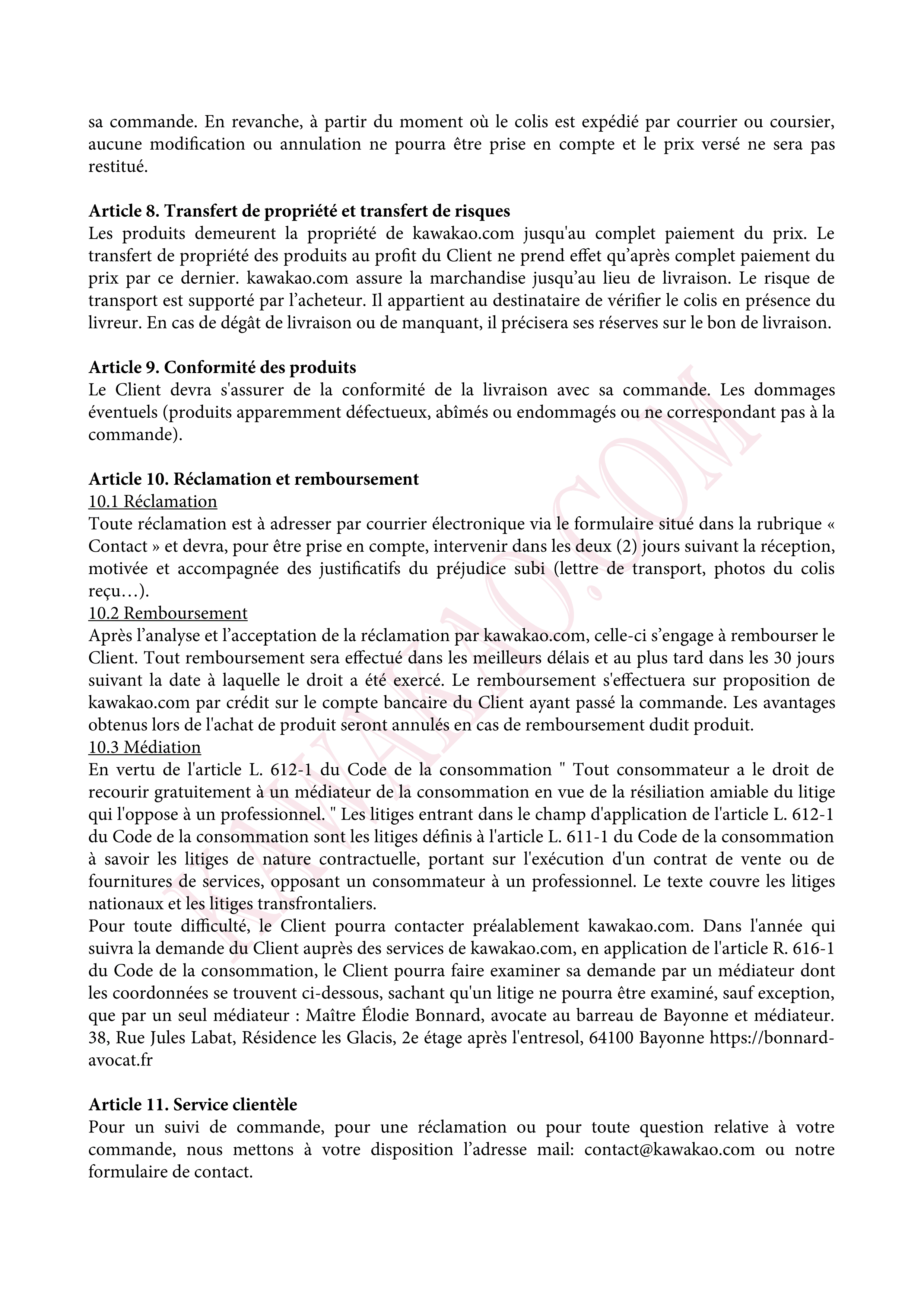 conditions générales de vente du site kawakao.com page 5