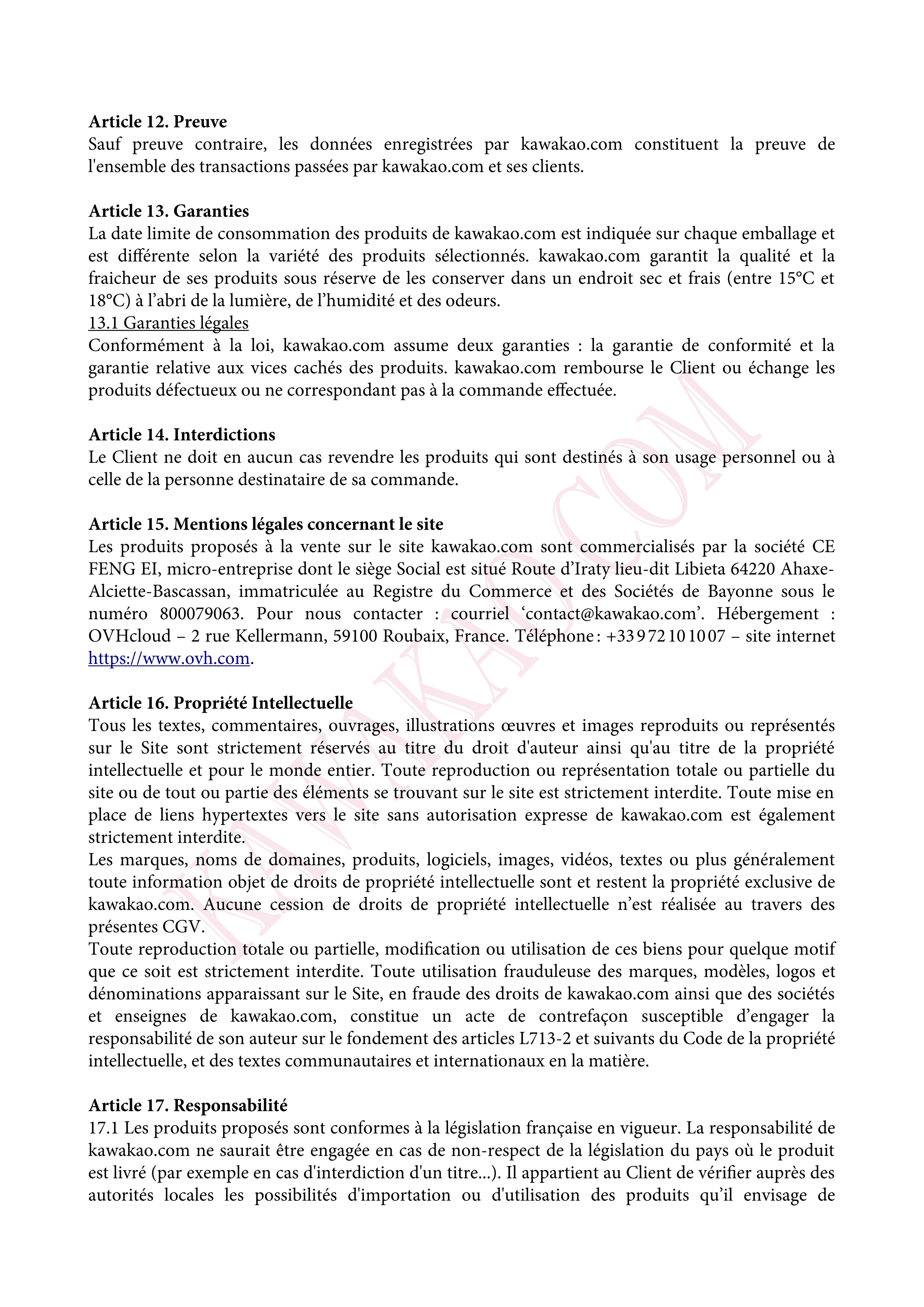 conditions générales de vente du site kawakao.com page 6