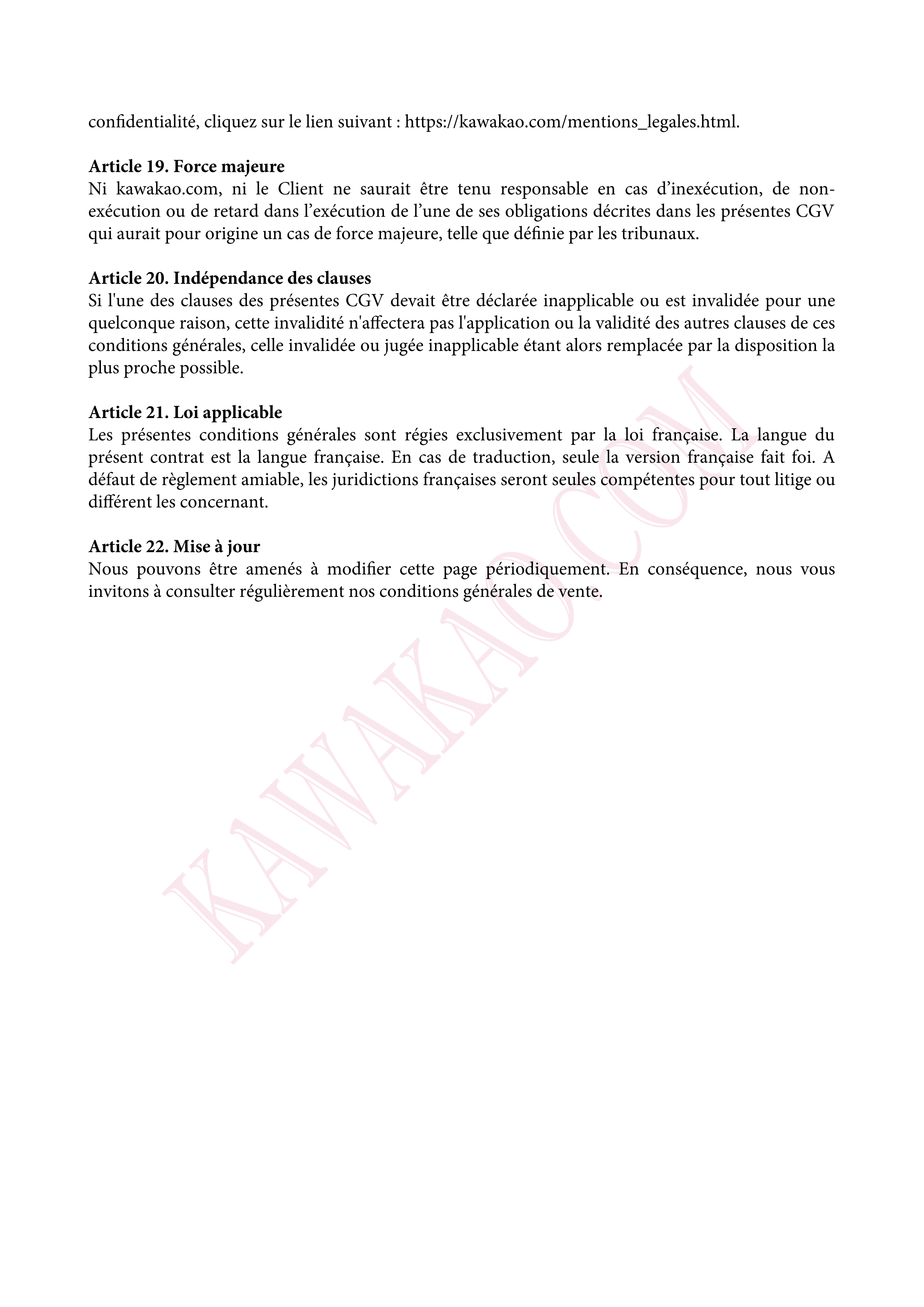 conditions générales de vente du site kawakao.com page 8