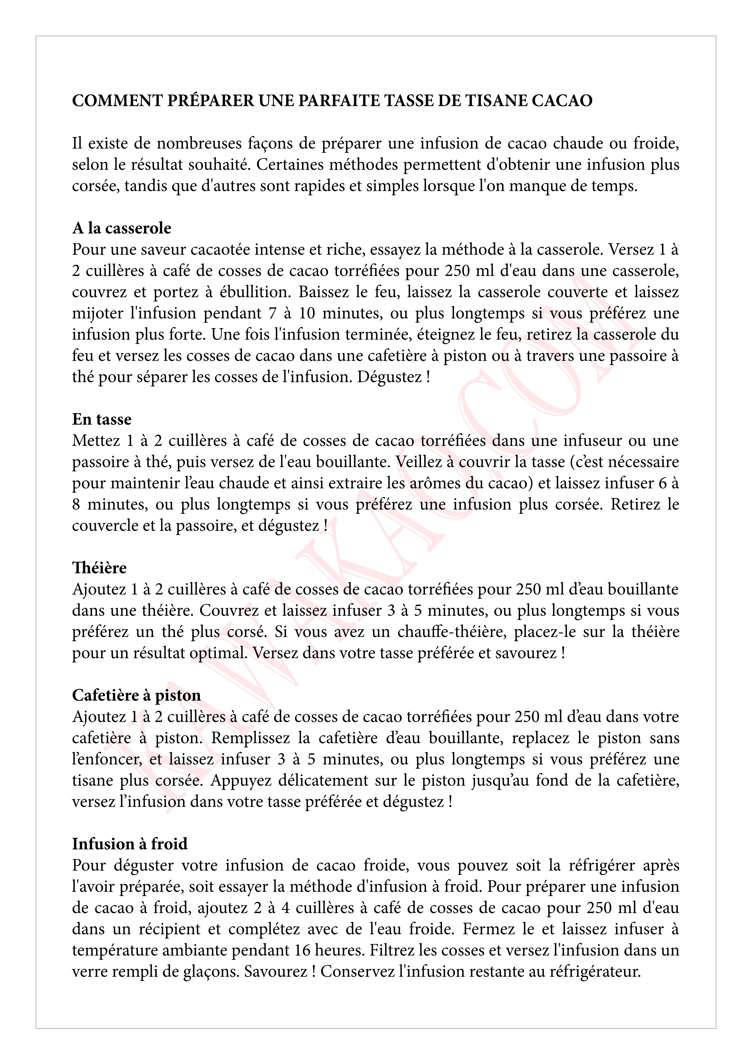 guide préparation tisane cacao page 2