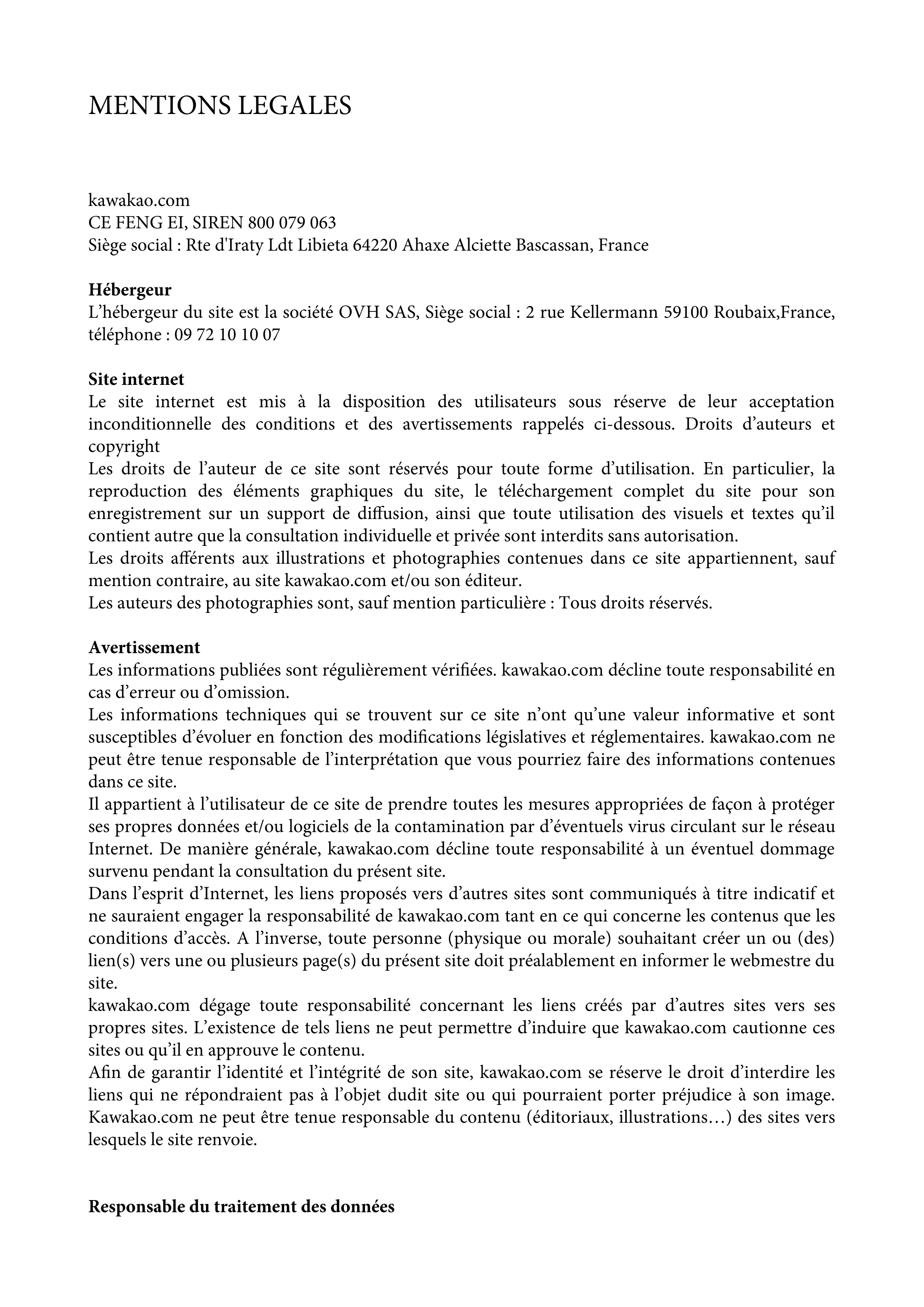 mentions légales du site kawakao.com page 1