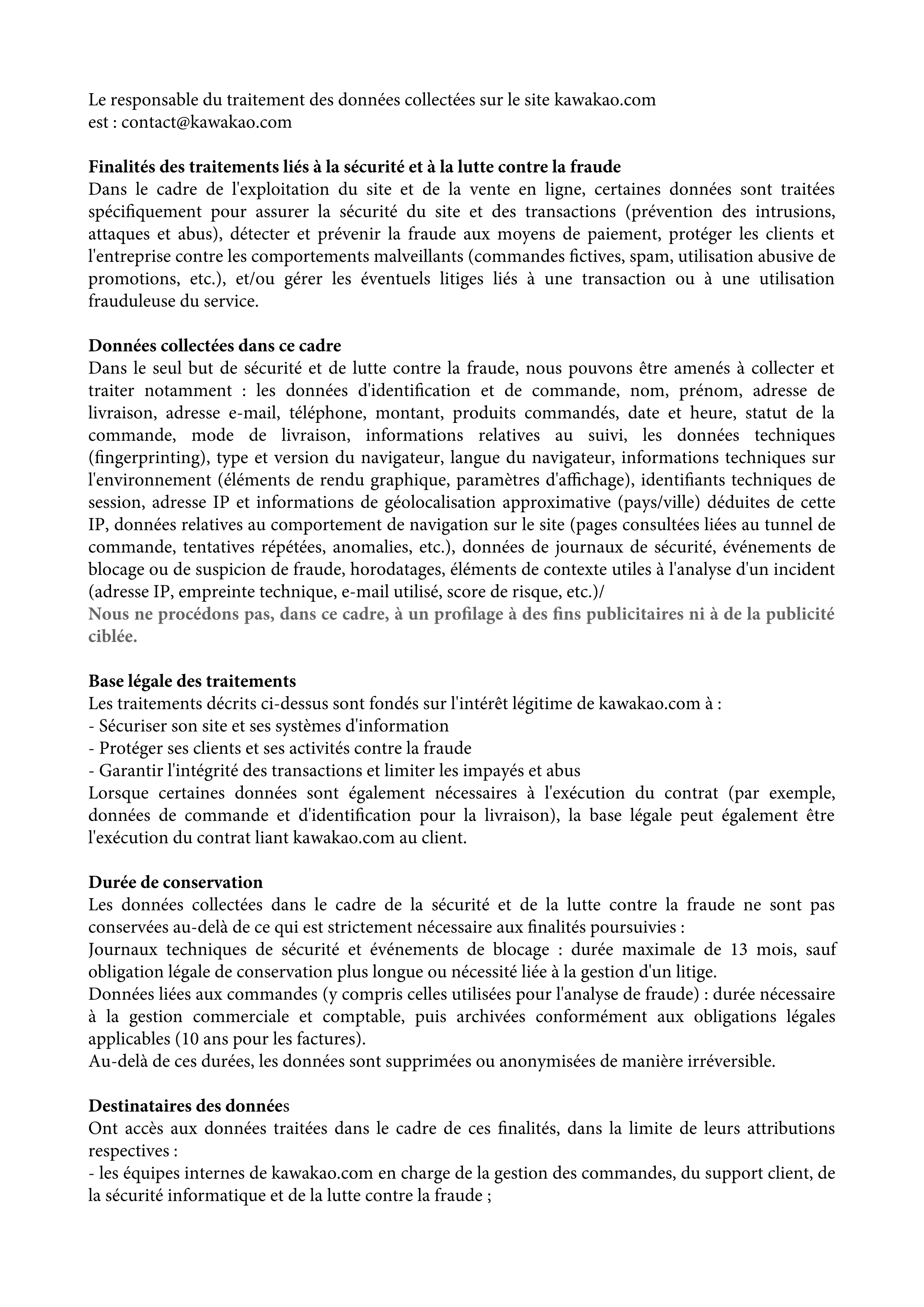 mentions légales du site kawakao.com page 2