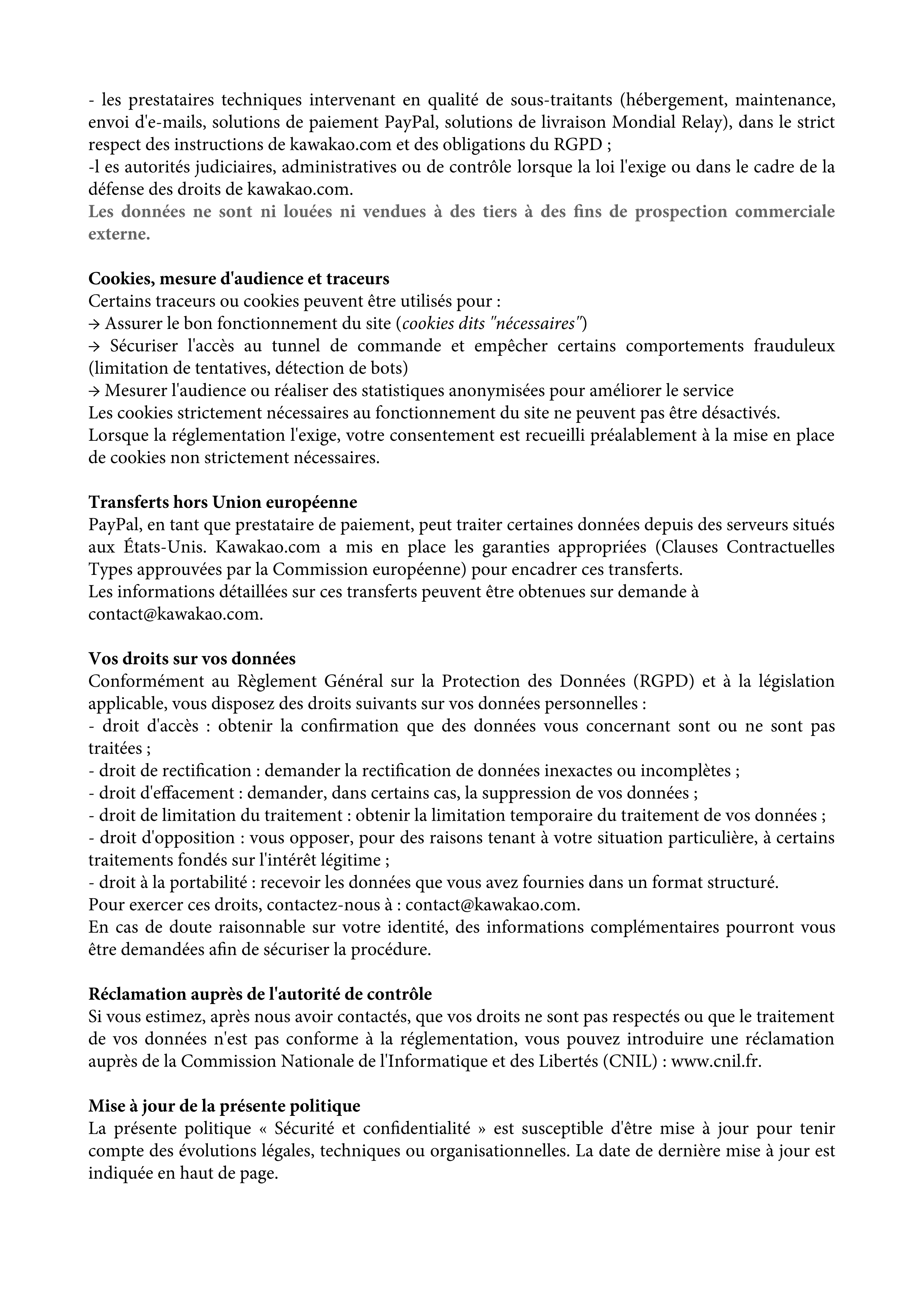 mentions légales du site kawakao.com page 3